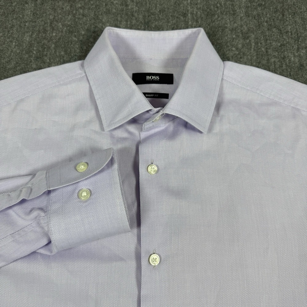 BOSS Hugo Boss Men's Dress Shirt 15 32/33 Sharp Fit Lavender Purple Long Sleeve